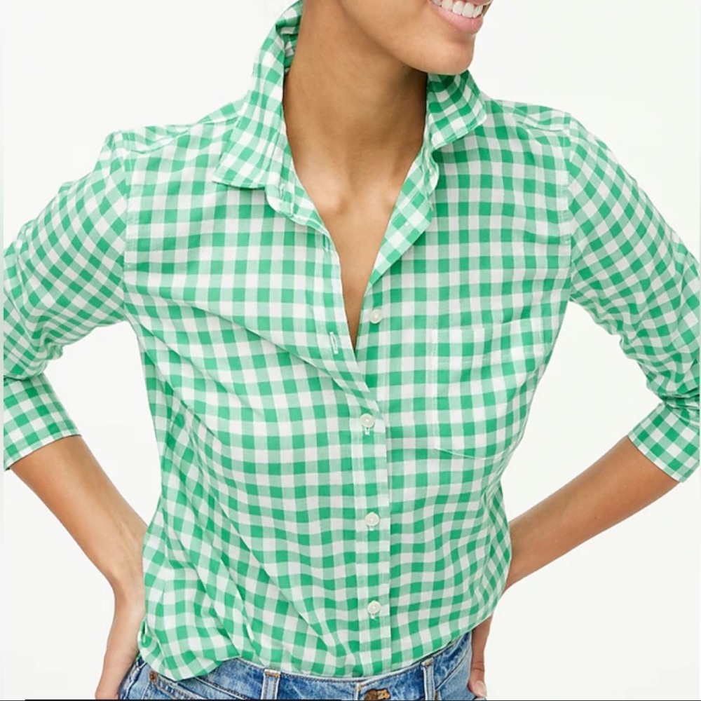 J.Crew Green Checkered Shirt, small flaw in left sleeve, see photo